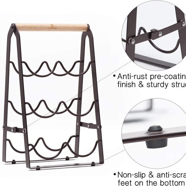 Flaskeholder for seks flasker, sammenleggbar for oppbevaring, oppbevaring