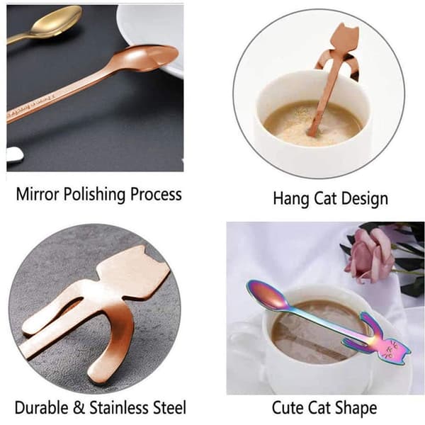 Pcs Cat Coffee Spoon Set, Rustfritt Stål Kitten Henge Design Teaspoon Dessert KLB