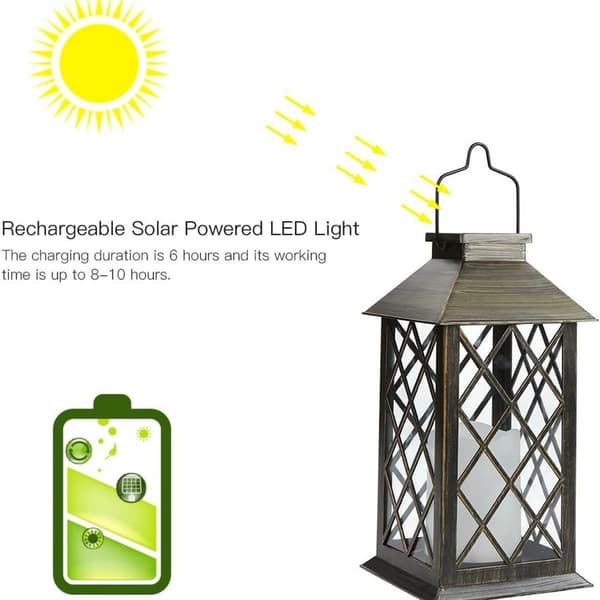 Solcelle lanterne, solcelle lanterne med stearinlys-effekt, solcelle lampe til udendørs brug KLB