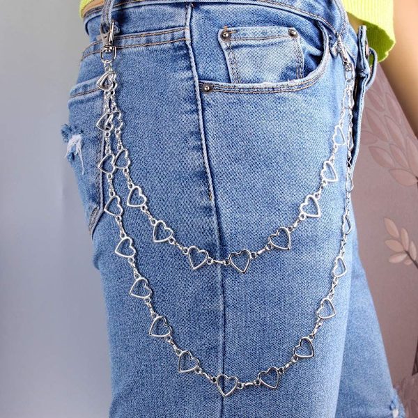 Unisex Hip Hop Punk Sydänriipus Kerrostushousuketju Lompakkoketju Farkut Housut Korut Miehille Naisille (Hopea)