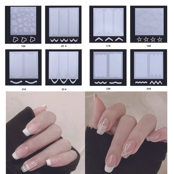 Fransk manikyr nail art-klistremerker, selvklebende negleklistremerker for KLB