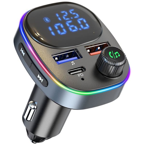 Bluetooth-adapter til bil, Bluetooth FM-sender med QC3.0 & PD3.0 Type C