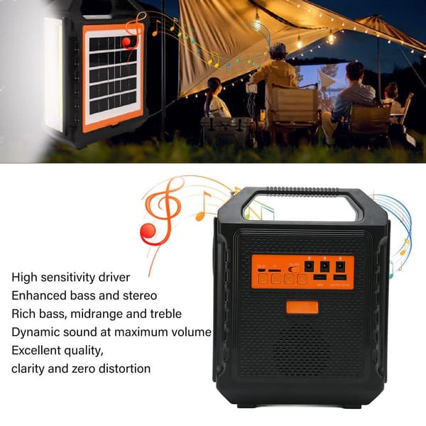 Solcelledrevet Bluetooth-høyttaler, multifunksjonell, oppgradert basstereosystem KLB