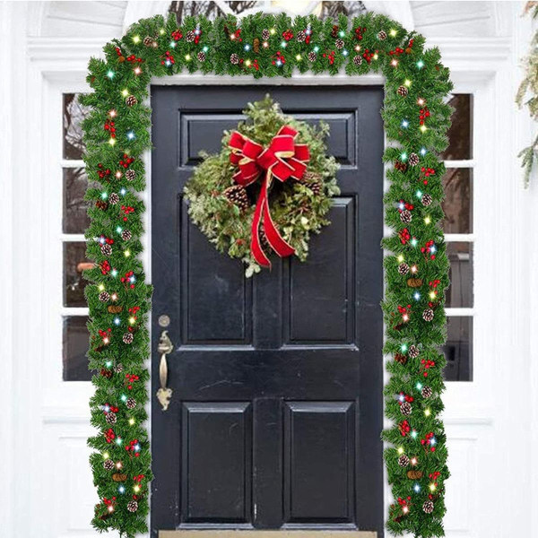 Julekrans med 50 farvede lys 9ft kunstig julekrans kunstig