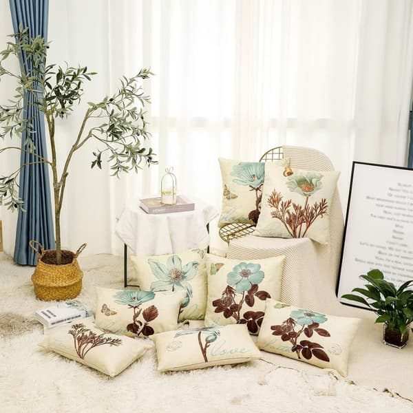 Putetrekk - Blomstermønstret lin, sett med 4