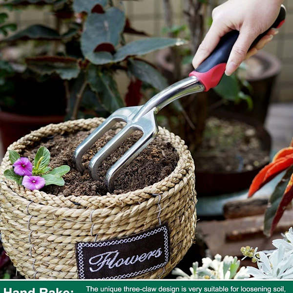 Hagesett med 3 deler, aluminiums hageredskap med håndspade, plantespade og hakke