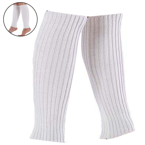 Kvinners 80-talls Ribbestrikket Leg Warmers Lange Støvler Hvit KLB