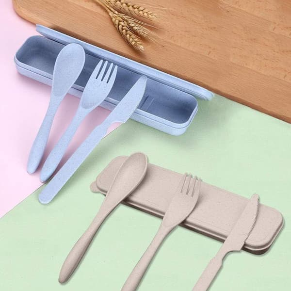 4 bärbara plastbestickset för resor, med camping och