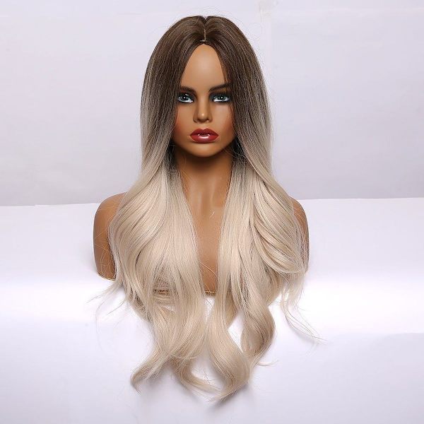 Brun blond gradient parykk høy temperatur silke langt krøllete hår