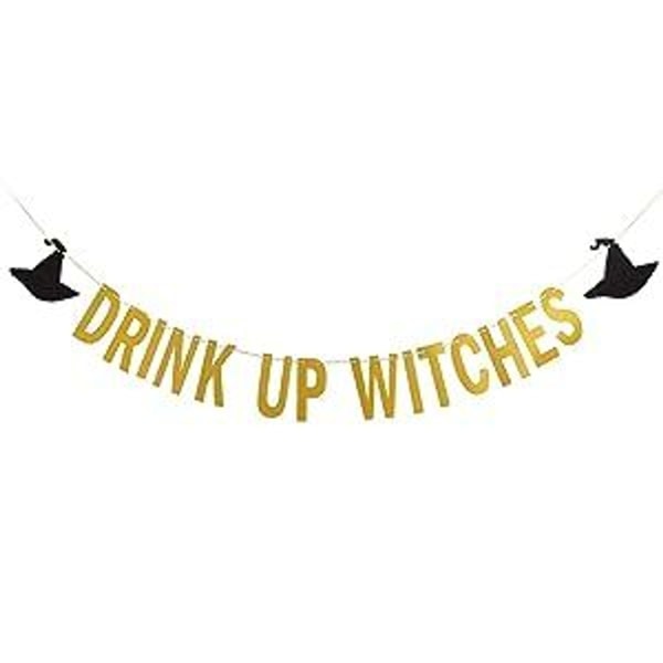 Drikk Witch Banner Gold Glitter - Festdekorasjoner, Witch Mystery Party, KLB