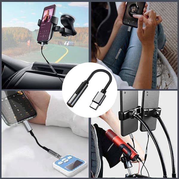 USB C - 3,5 mm:n ääniadapteri, uros-naaras-kaapeli, More Black