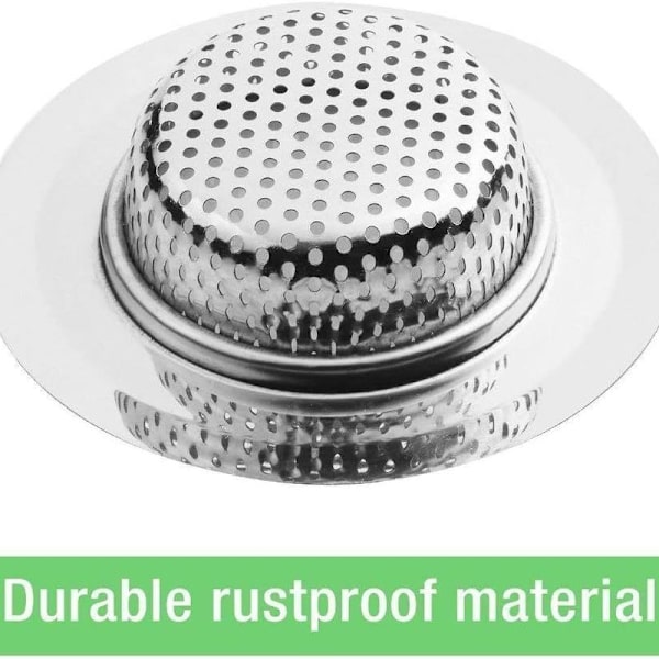 Sæt med 2 afløbsfiltre i rustfrit stål til køkkenvask, medium/9 cm