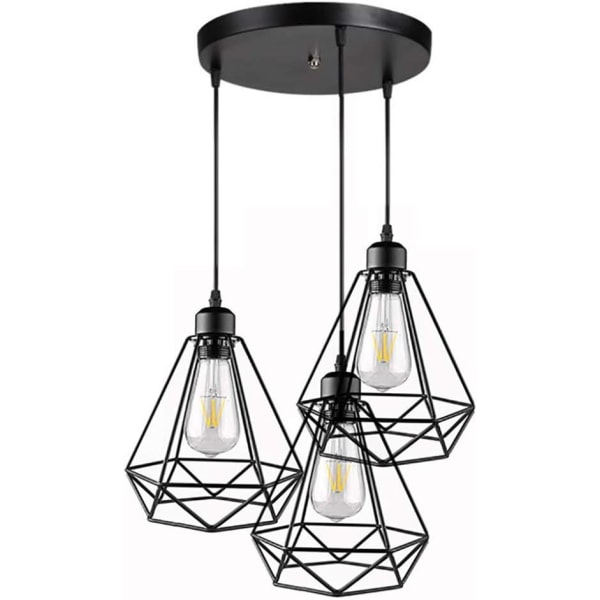 3 vintage industriella taklampor metall ljuskrona taklampa geometrisk bur stil E27 vintage taklampa-svart