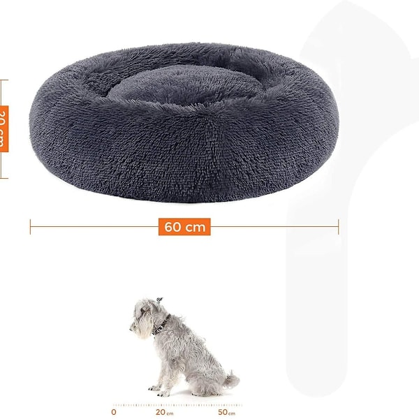 Hundbädd, kattbädd, mjuk plyschyta, 60 cm, mörkgrå KLB