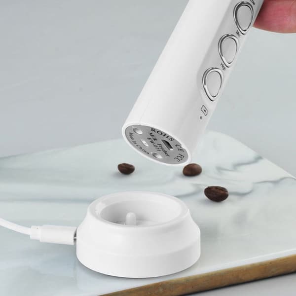 Bærbar elektrisk mælkeskummer, USB-genopladelig, hvid