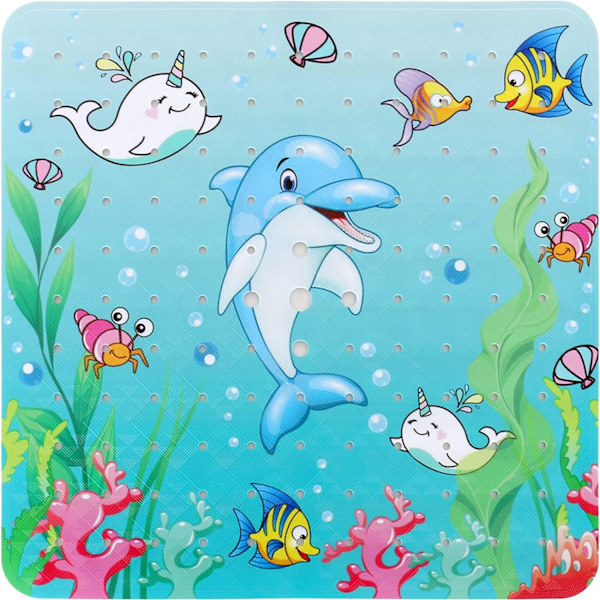 Delfin Halksäker Duschmatta, 53x53 CM Maskintvättbar Badmatta Halksäker Badkarmatta med Sugkoppar