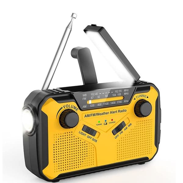 Solradio, AM/FM bærbar håndsvingradio nødradio med 2500mAh, gul