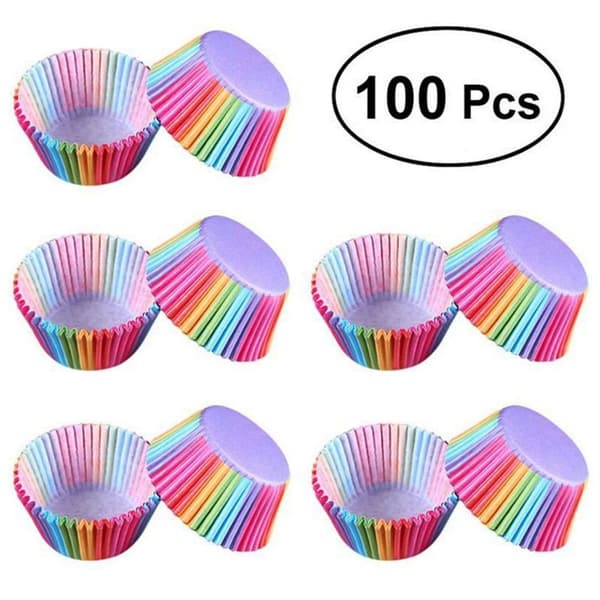 Cupcake-indpakningspapir, 100 stk. regnbuefarvede standard bagekopper cupcake