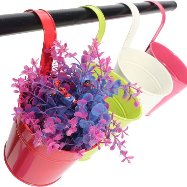 10 Piece Metal Iron Hanging Flower Pots Multicolored