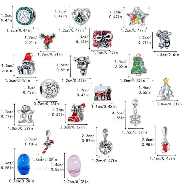 Julekalender 2024 for jenter - armbånd, 24 dager, juletelling, DIY smykke-sett, blindboks, 22 perler, 2 armbånd