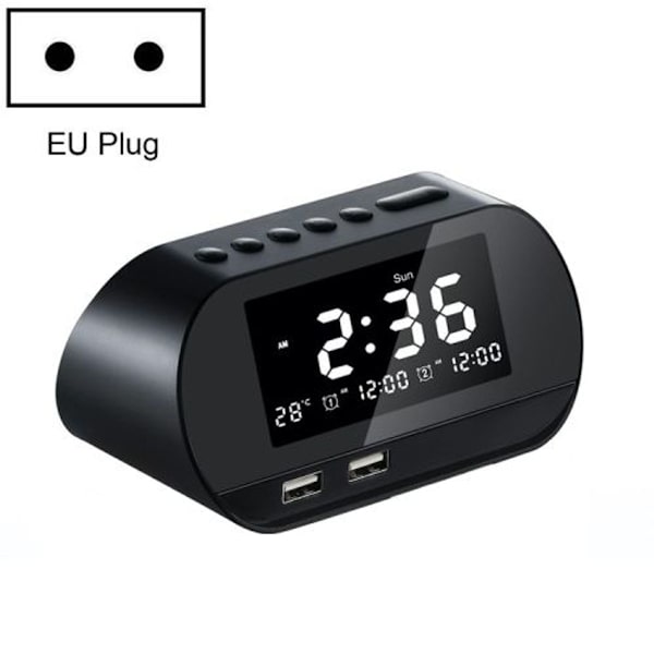 Dubbel USB-laddningsbar väckarklocka Smart trådlös radio LCD temperaturklocka - Europeisk