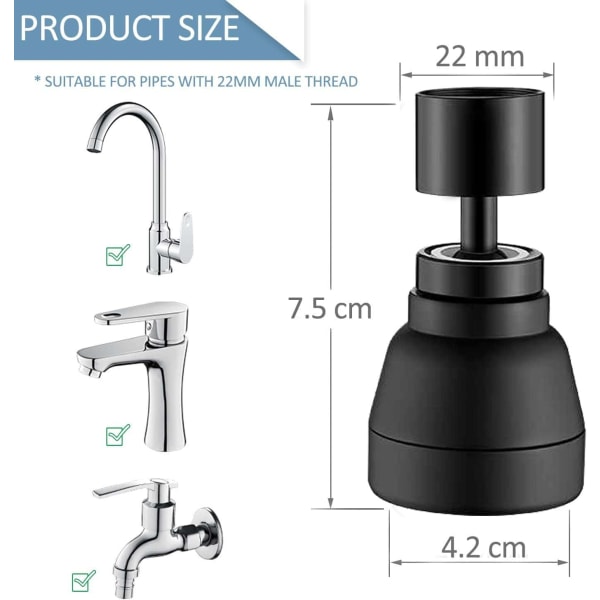 3-suihkutilat Keittiöhana Suutin-360 astetta Keittiöallas Suihkupää, Keittiö Ilmastaja, Veden säästöhana Sovitin, Kylpyhuoneen Hana, FM22/M24(Musta)