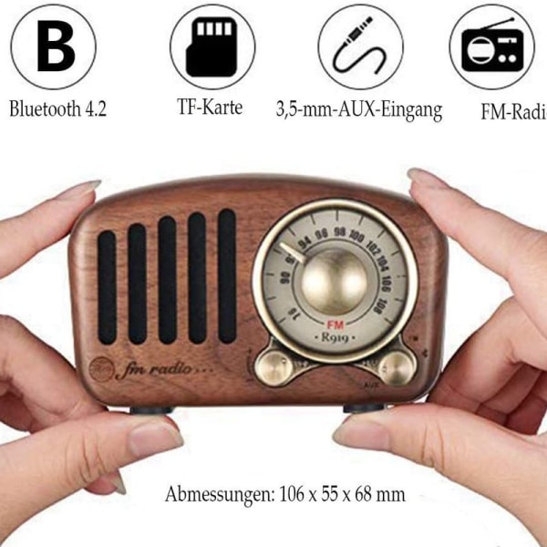 Retro radio med Bluetooth højttaler, Aooeou radio vintage lille valnøddetræ