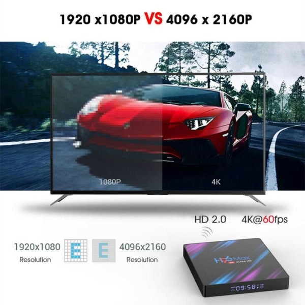 H96 Max Smart Android 9.0 TV Box Quad Core 4K H.265 4GB + 32GB WiFi medieafspiller