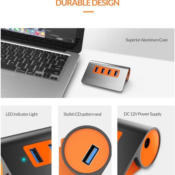 USB 3.1 selvforsynet hub, 4-port USB datahub, 10 Gbps