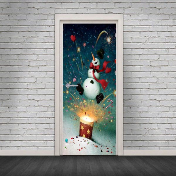 90x200 cm dørklistermærke Selvklæbende 3D dørplakat Julemanden giver børn julegaver Vinyl dørplakat Vægklistermærke Tapet Kunst Decor