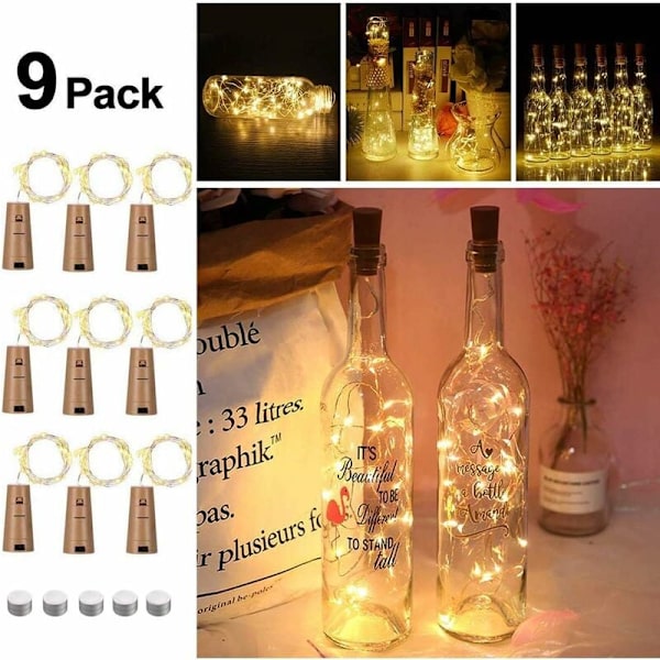9x20 LED-bokslys, korkbokslys LED-lyssnorlyskæder DIY-bokselys, varm hvid KLB