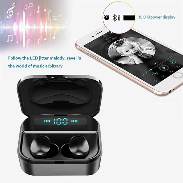 TWS Bluetooth 5.0 ørepropper True Wireless Stereo hodetelefoner Svart