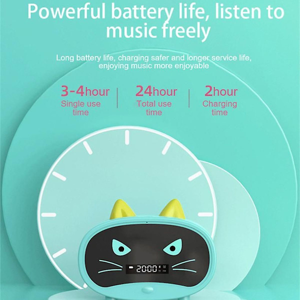 2 i 1 Tegneserie Katt Vekkerklokke - Bluetooth-høyttaler, Mini Digital FM-radio