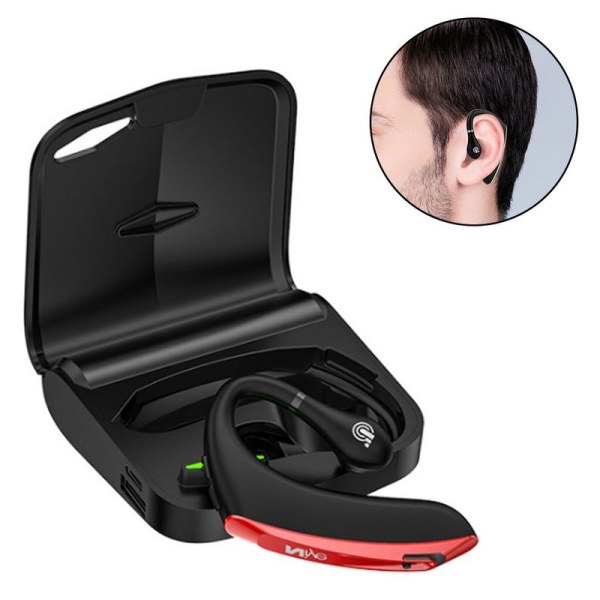 Bluetooth Earbuds Trådlösa Monaural Business Headset Svart + Röd