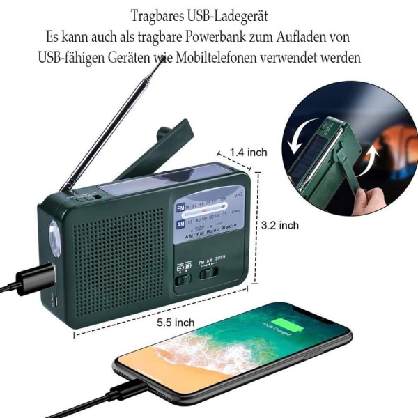 Bärbar nödradio solradio vev AM FM-radio med LED-ficklampa USB-port