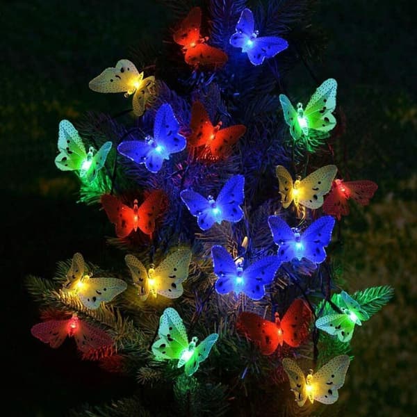20 LED Butterfly Solar String Lights 4.8m Multicolor Vanntett Solar Lights