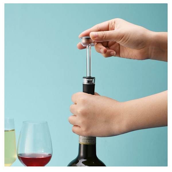 Vakuumpumpe til vinflasker med 4 vakuumpropper til vin | Vakuumforsegling til vinflasker for at holde vinen frisk i op til 7 dage (rustfrit stål og sort med 4 propper)