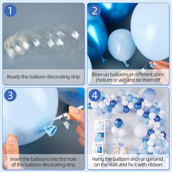 Blue Balloon Garland Arch Kit, 109PCS Blue White, Confetti Balloons Metallic Latex Balloons, Blue Balloon Arch för födelsedagsfest-