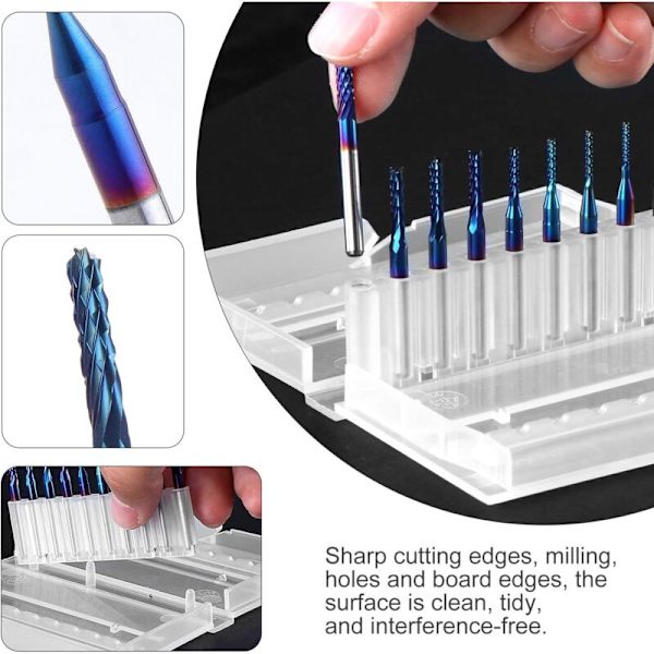 Nano Blue Coat CNC-fræser med 1/8 tommer skaft 0,8-3,75 mm 10-pak til kulfiber hårdttræ PCB SMT KLB