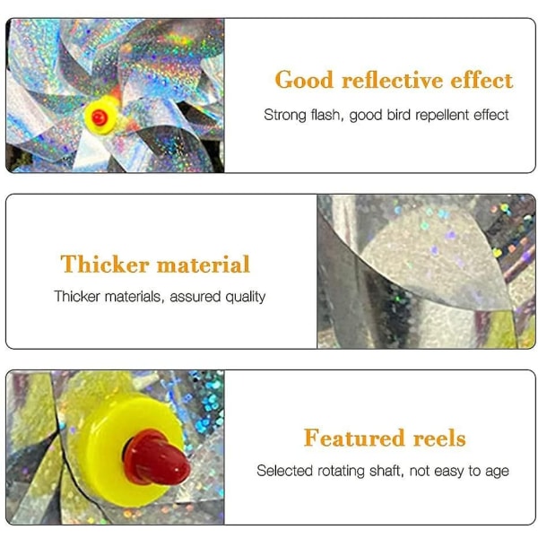 Fugleskræmsel Dekoration, 10 stk. Reflekterende Vindmølle, Anti-Fugl Vindmølle, Fugleskræmsel Vindmølle til Beskyttelse og Dekoration