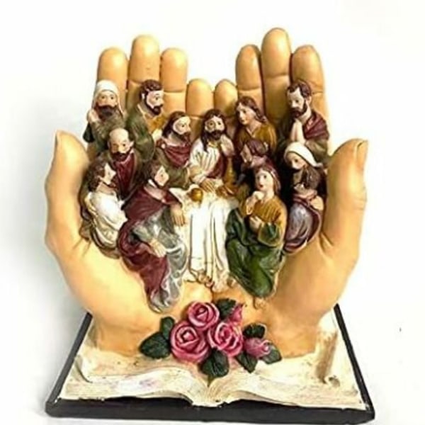 Religiös nattvard Jesus palmträdstaty Kristen handgjord hartsstaty för hemträdgårdsinredning(C)