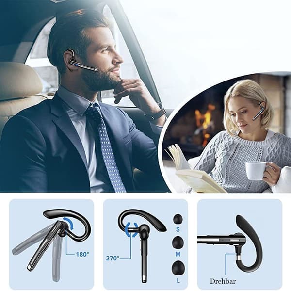 Bluetooth-headset, handsfree-headset med öronsnäcka och laddningsbox