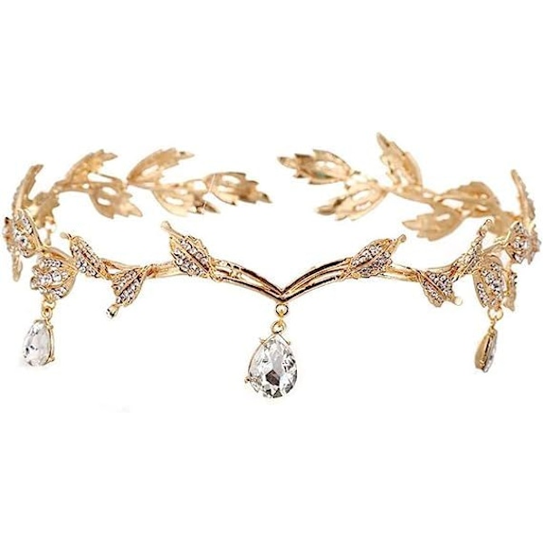 Rhinestone Crystal Tiara (Golden), Leaf Rhinestone Wedding Tiara, Crown Wedding Tiara Hair Accessory Prom