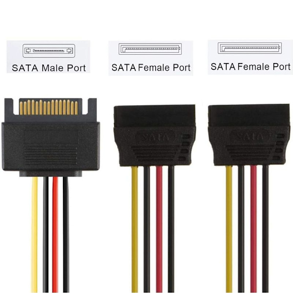 SATA 15-pin strømkabel, kabeloppretting SATA 15-pin hann til