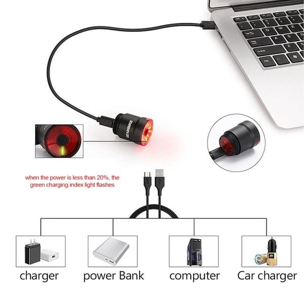Intelligent LED baklykt USB-ladbart sykkellys bremsesensor