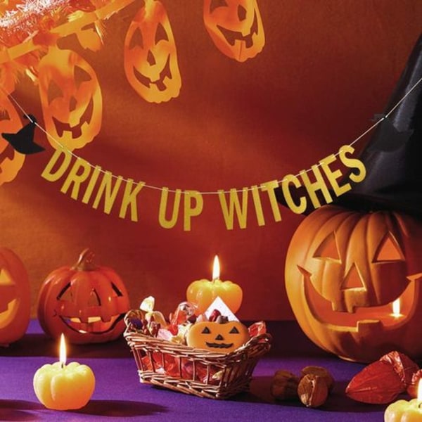 Drink Witch Banner Guld Glitter - Festpynt, Hexe Mysterie Fest