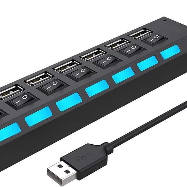 Multi-port USB-splitter, 7-i-1 højhastigheds USB 2.0-hub