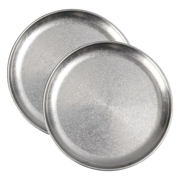 Rostfri tallrik set med 2 metall middagstallrikar för snacks, silver