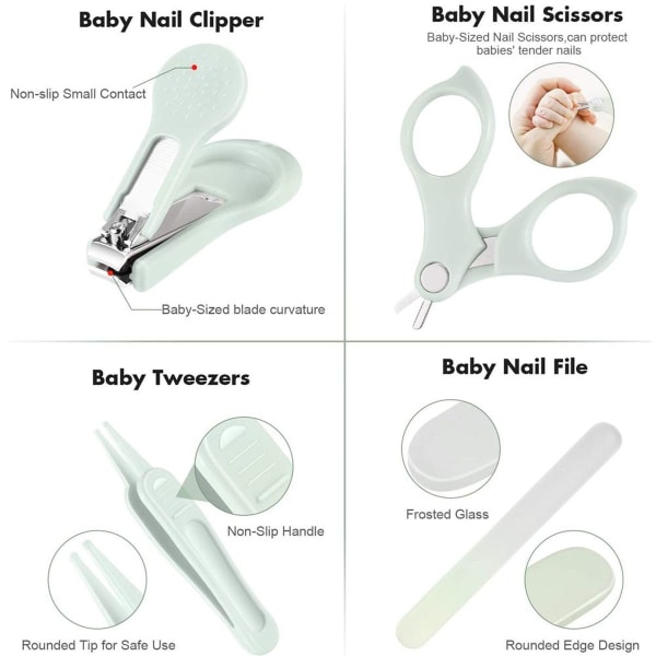 4-i-1 Säker Baby Nagelsax Set Uggla Box Nagelsax Grön KLB
