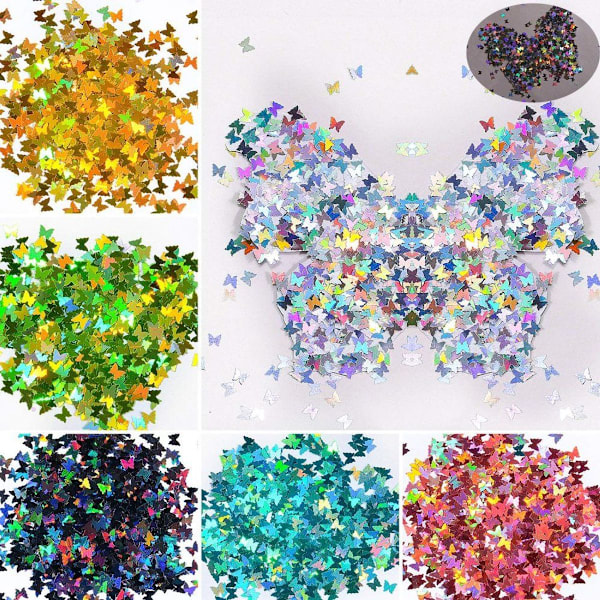 3D Holografisk Fjäril Nagelglitter 24 Färger / Set Glittrande Nagelpaljetter Flake KLB